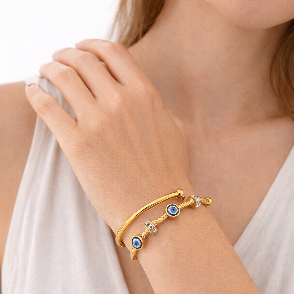 Gold Plated Stainless Steel Anti Tarnish Evil eye bracelet