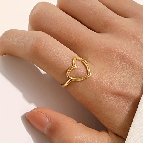 Gold Plated Anti Tarnish Stainless Steel Open Heart Ring