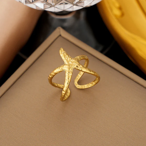 Gold Plated Anti Tarnish Stainless Steel Starfish Ring