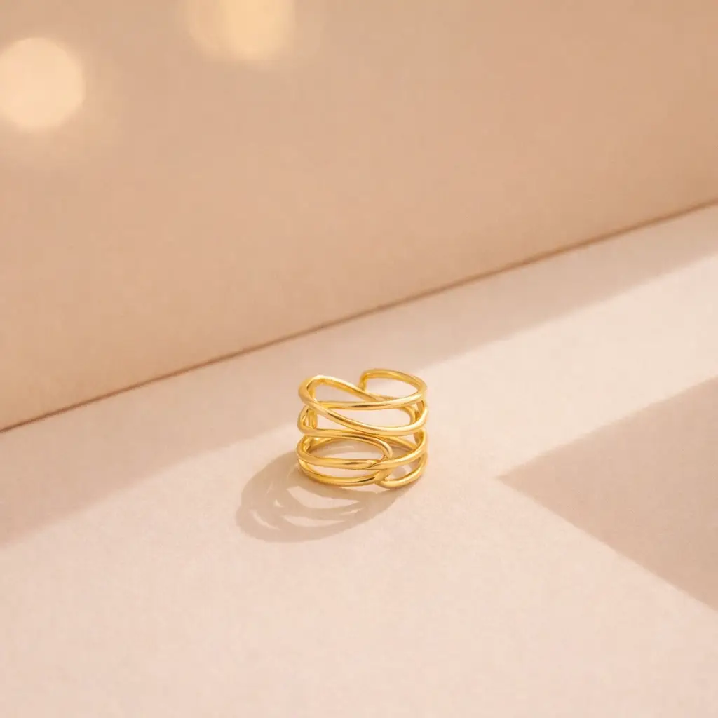 Gold Plated Anti Tarnish Wave Loop Ring