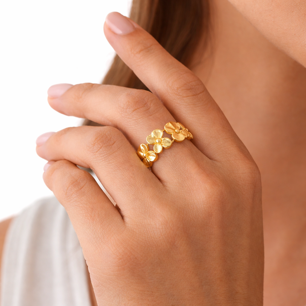 Gold Plated Anti Tarnish Stainless Steel Blossom Band Ring