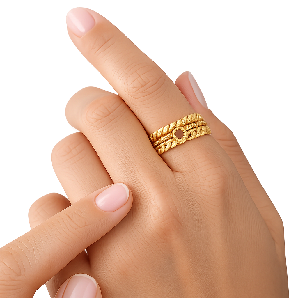 Gold Plated Anti Tarnish Stainless Steel Layered Chain Ring