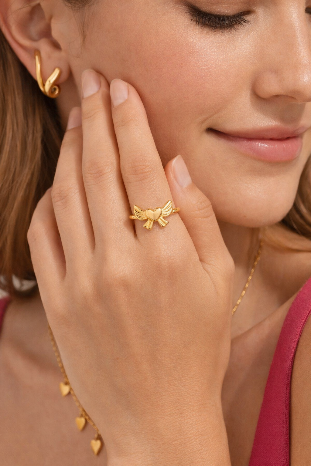 Gold Plated Anti Tarnish Stainless Steel Wing Ring