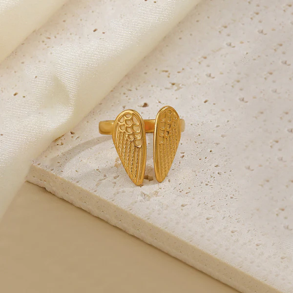Gold Plated Anti Tarnish Stainless Steel Angel Wing Ring