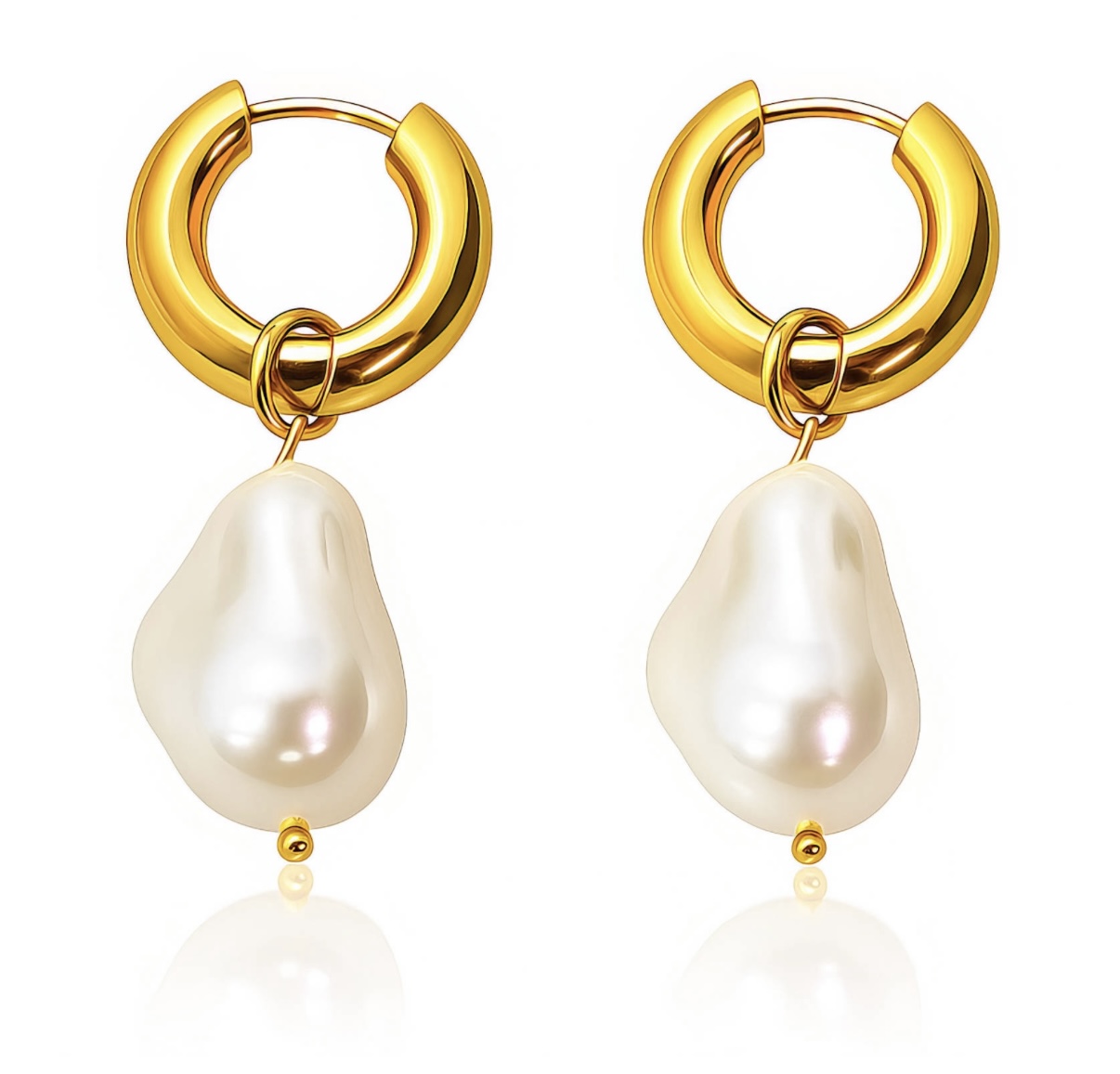 18k Gold Plated Anti Tarnish Lustre Pearl Hoop Earrings