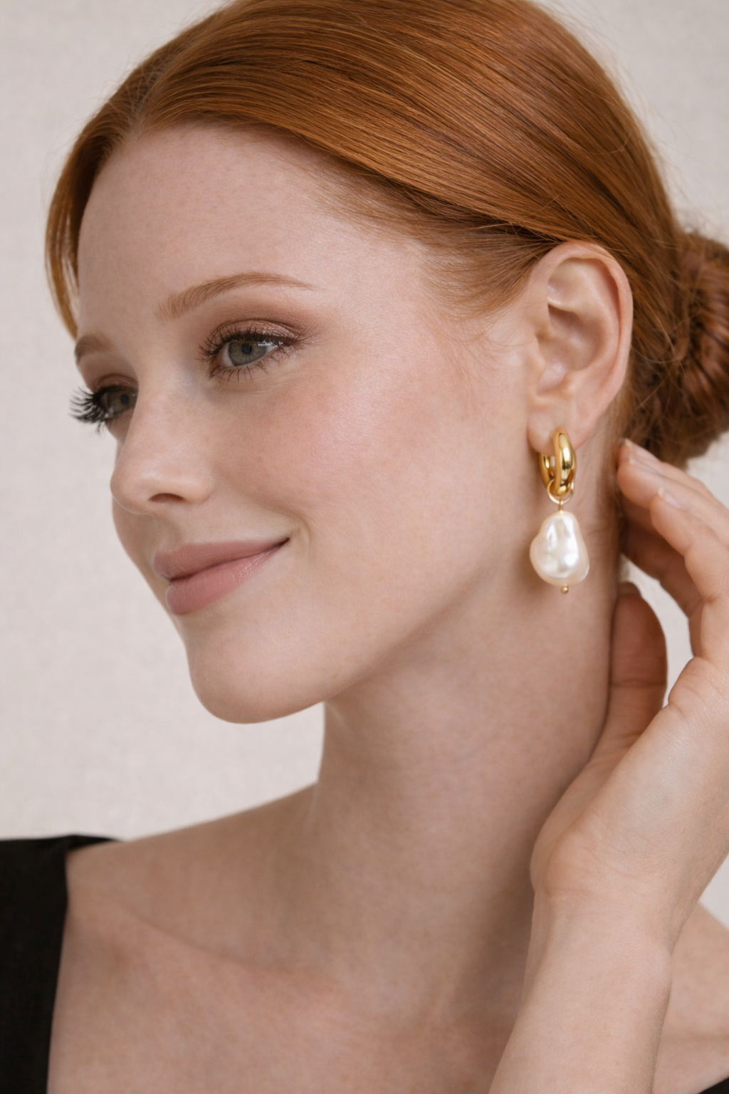 18k Gold Plated Anti Tarnish Lustre Pearl Hoop Earrings