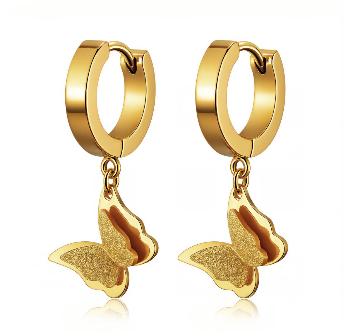 18k Gold Plated Anti Tarnish Butterfly Charm Hoops