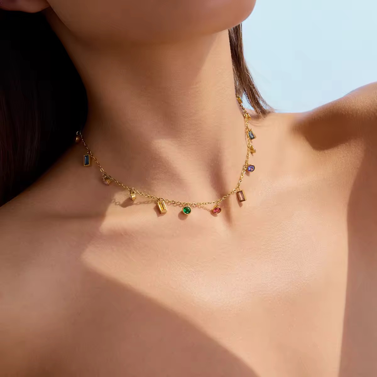 Gold Plated Anti Tarnish Stainless Steel Multi-Charm Necklace