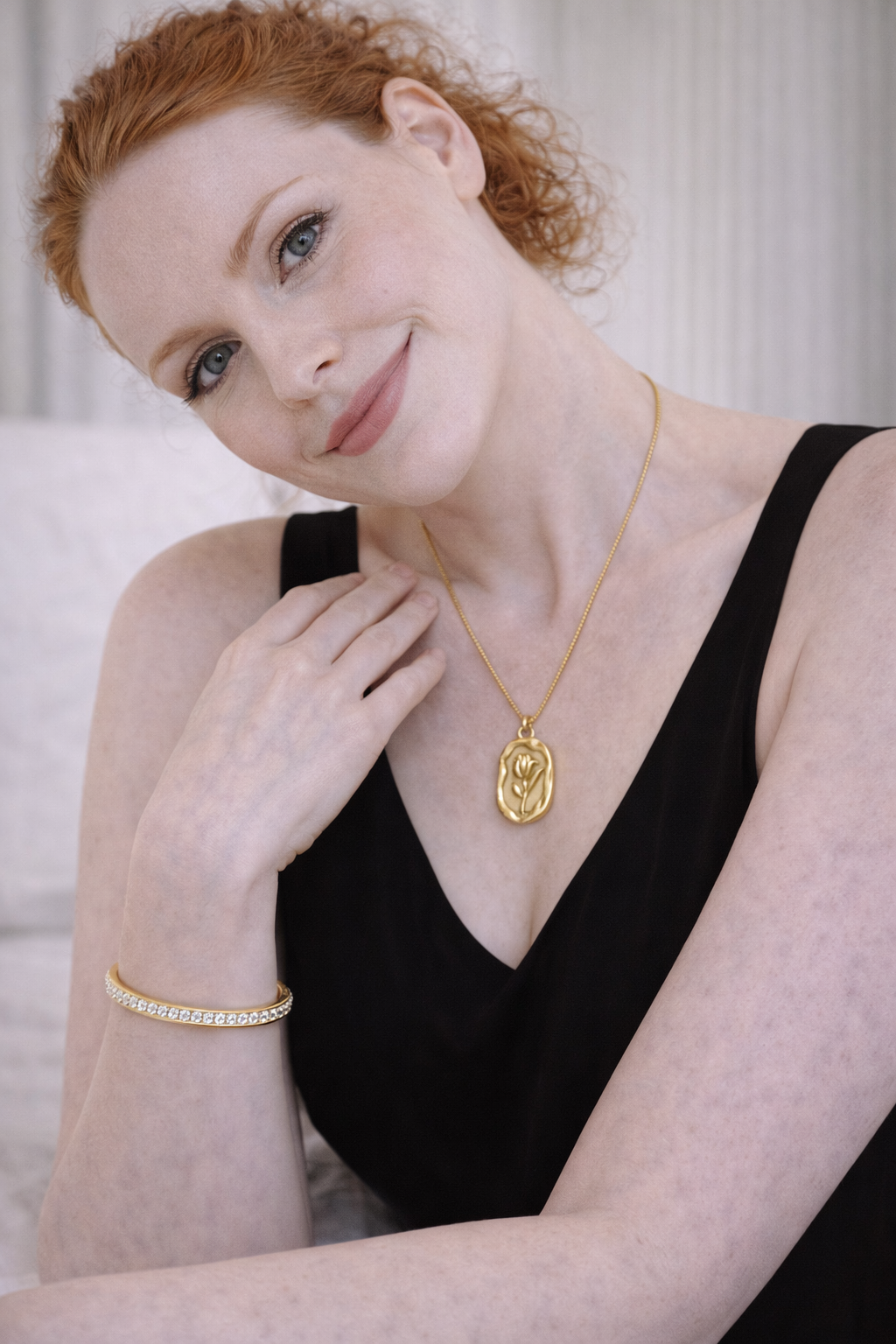 Gold Plated Anti Tarnish Stainless Steel Vintage Floral Necklace