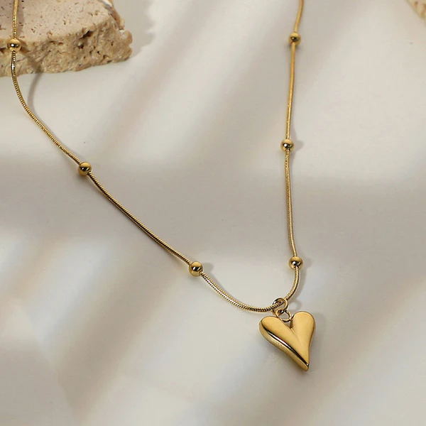 Gold Plated Anti Tarnish Stainless Steel Minimal Heart Necklace