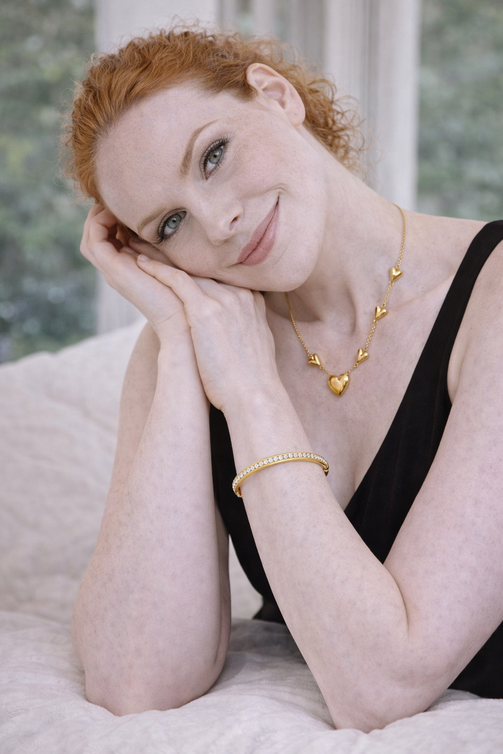 Gold Plated Anti Tarnish Stainless Steel Floating Hearts Necklace