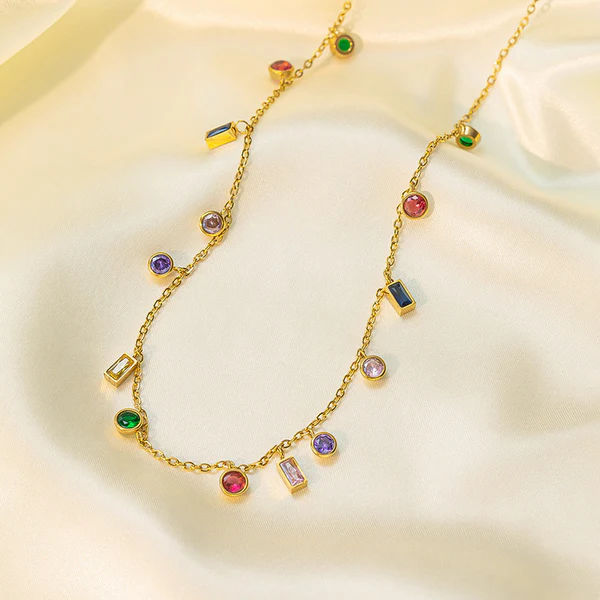 Gold Plated Anti Tarnish Stainless Steel Aurora Multicolor Necklace