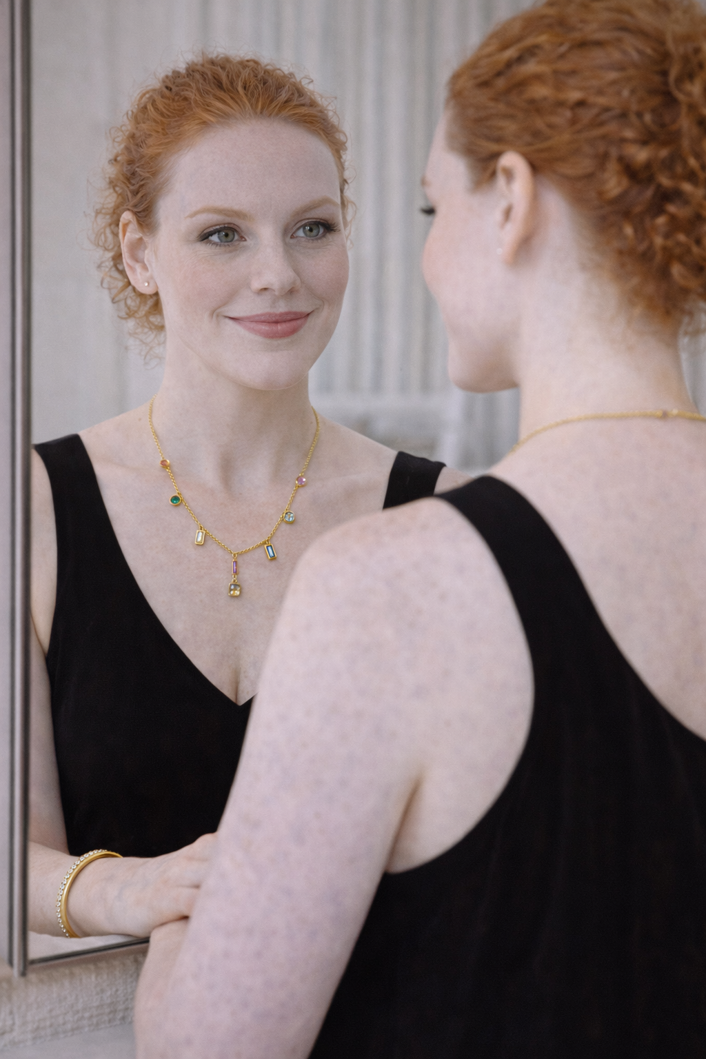 Gold Plated Anti Tarnish Stainless Steel Aurora Multicolor Necklace