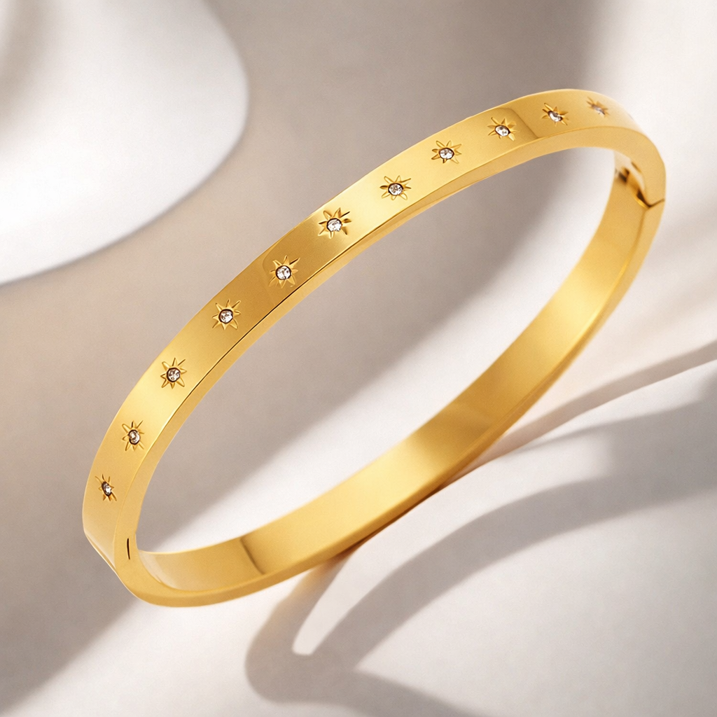 Gold Plated Anti Tarnish Stainless Steel Celestial Star Bangle