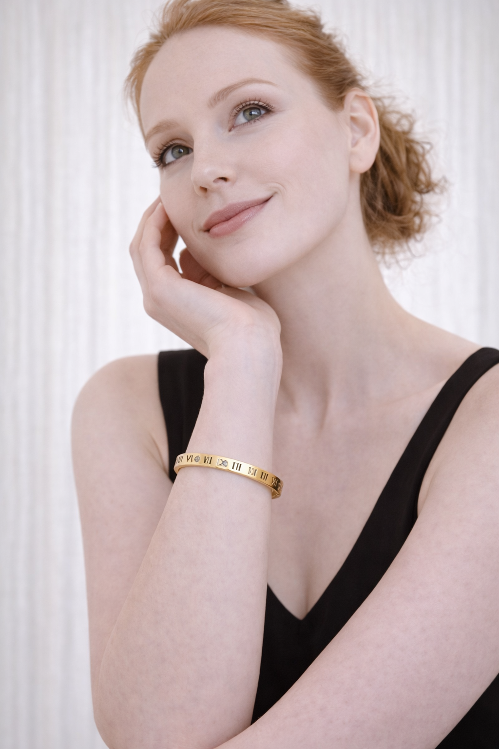 Gold Plated Anti Tarnish Stainless Steel Roman Numeral Bangle