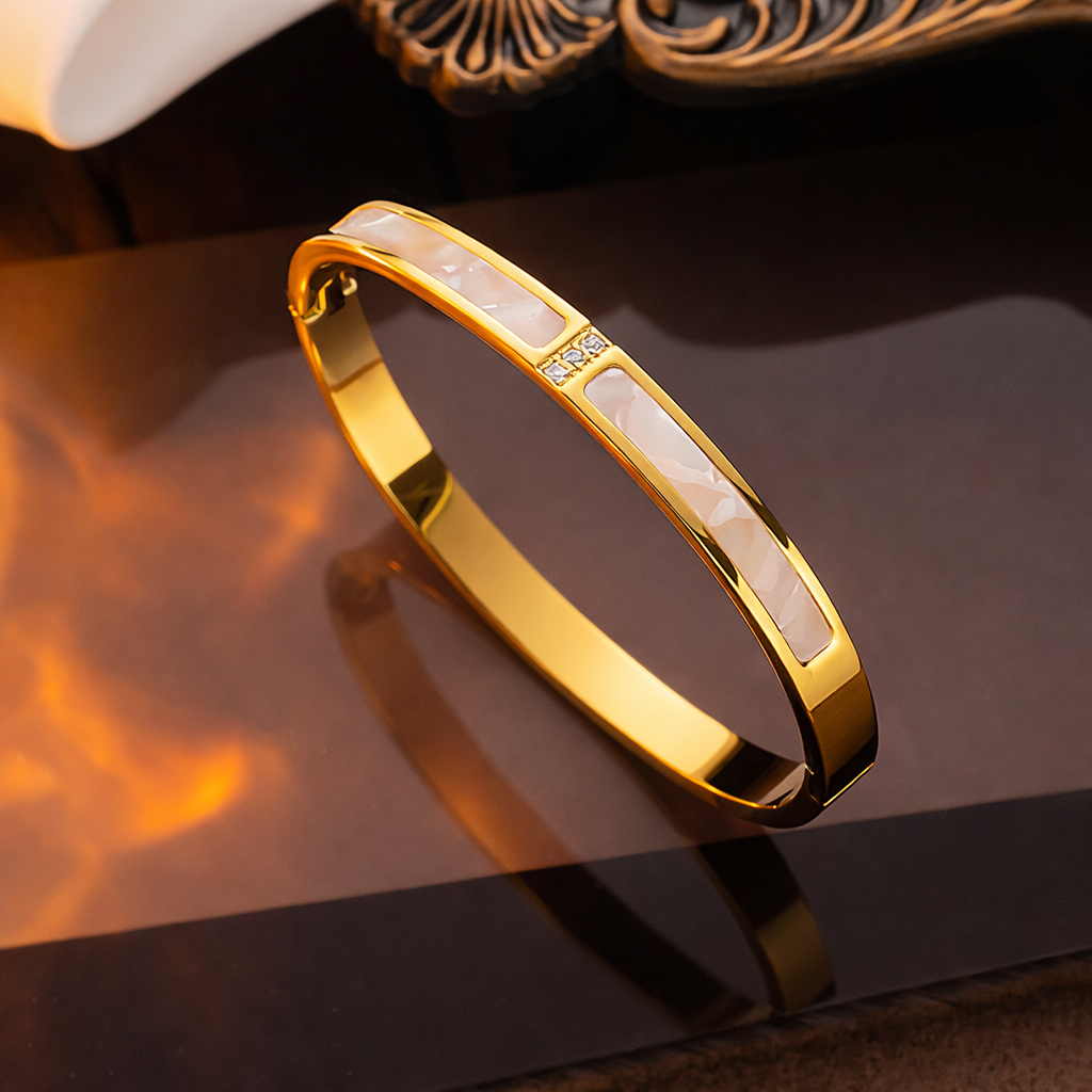 Gold Plated Anti Tarnish Stainless Steel Mother Pearl Bangle