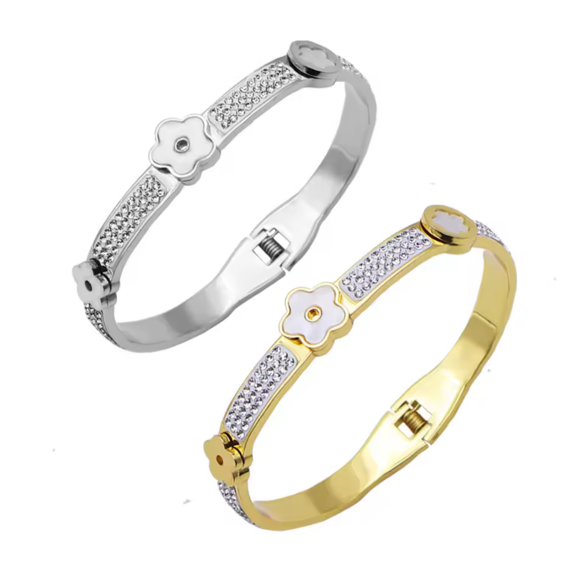 Gold Plated Anti Tarnish Stainless Steel Clover Crystal Bangle