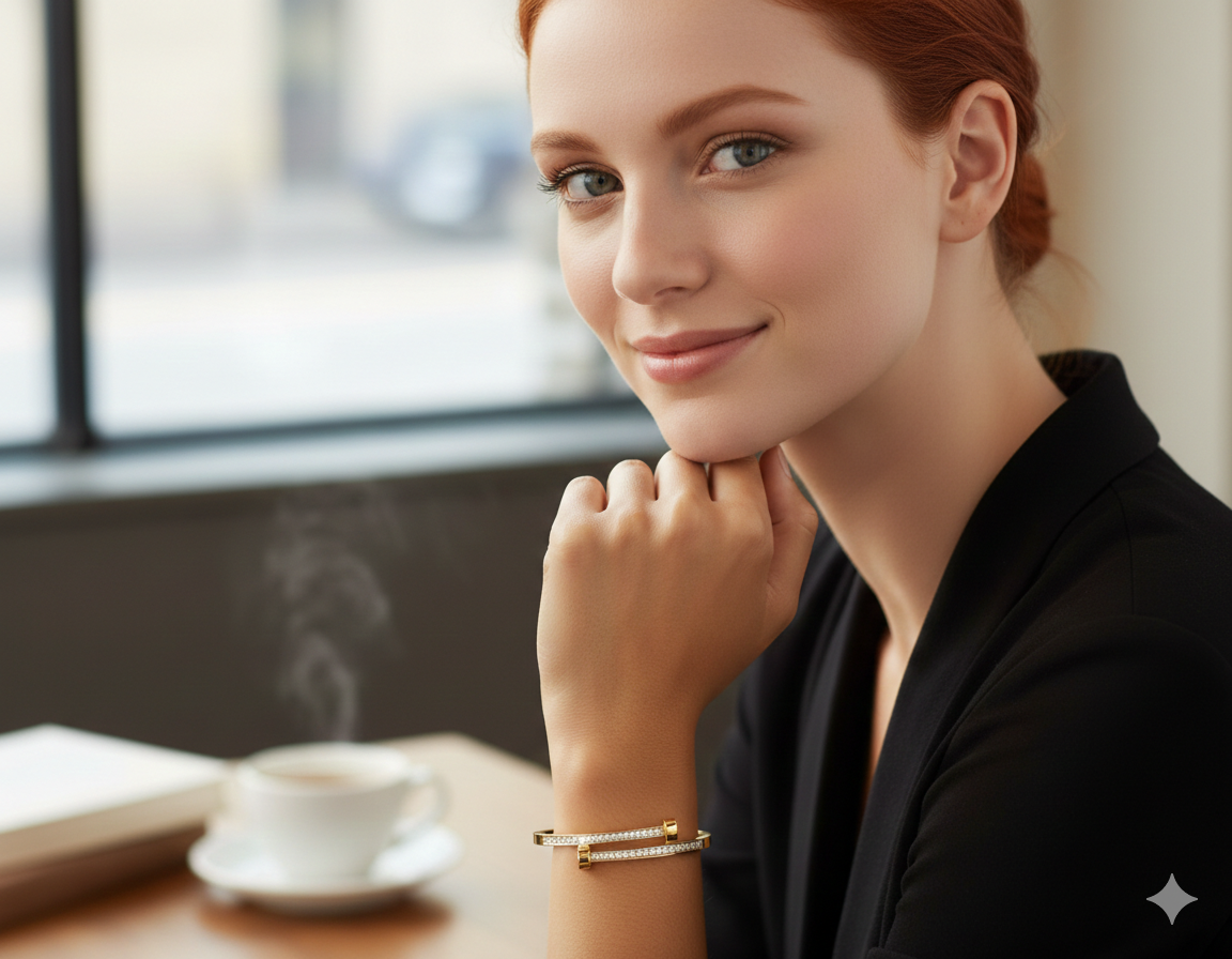 Gold Plated Anti Tarnish Stainless Steel Crystal Nail Bangle