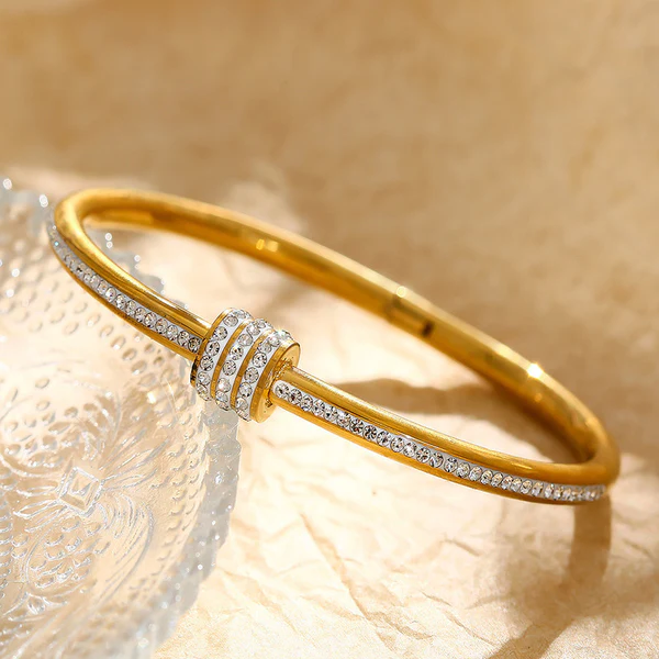 Gold Plated Anti Tarnish Stainless Steel Crystal Knot Bangle