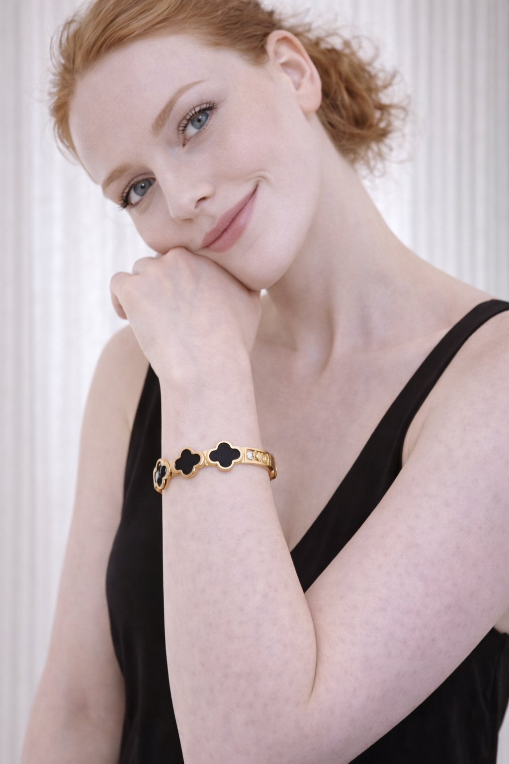 Gold Plated Anti Tarnish Stainless Steel Black Clover Bangle