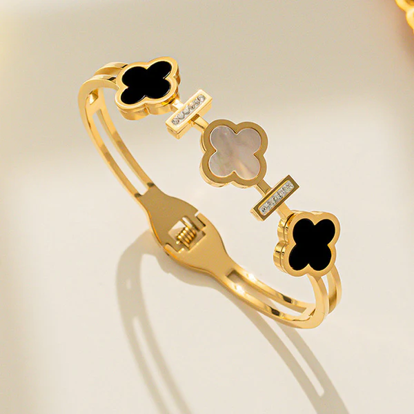 Gold Plated Anti Tarnish Stainless Steel Triple Clover Bangle