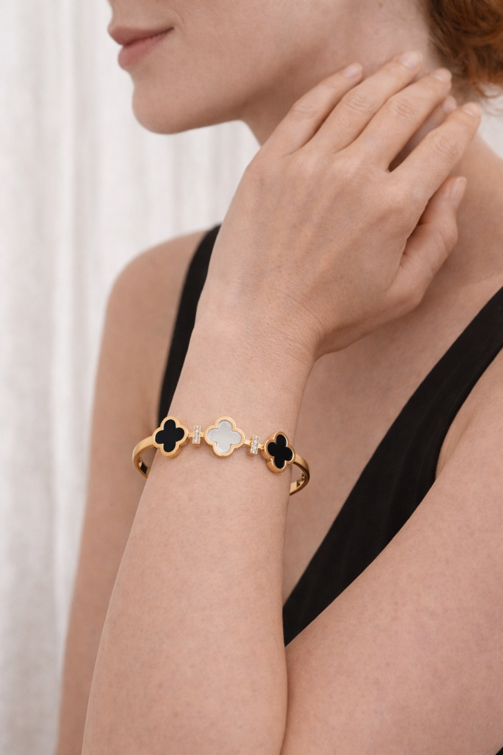 Gold Plated Anti Tarnish Stainless Steel Triple Clover Bangle