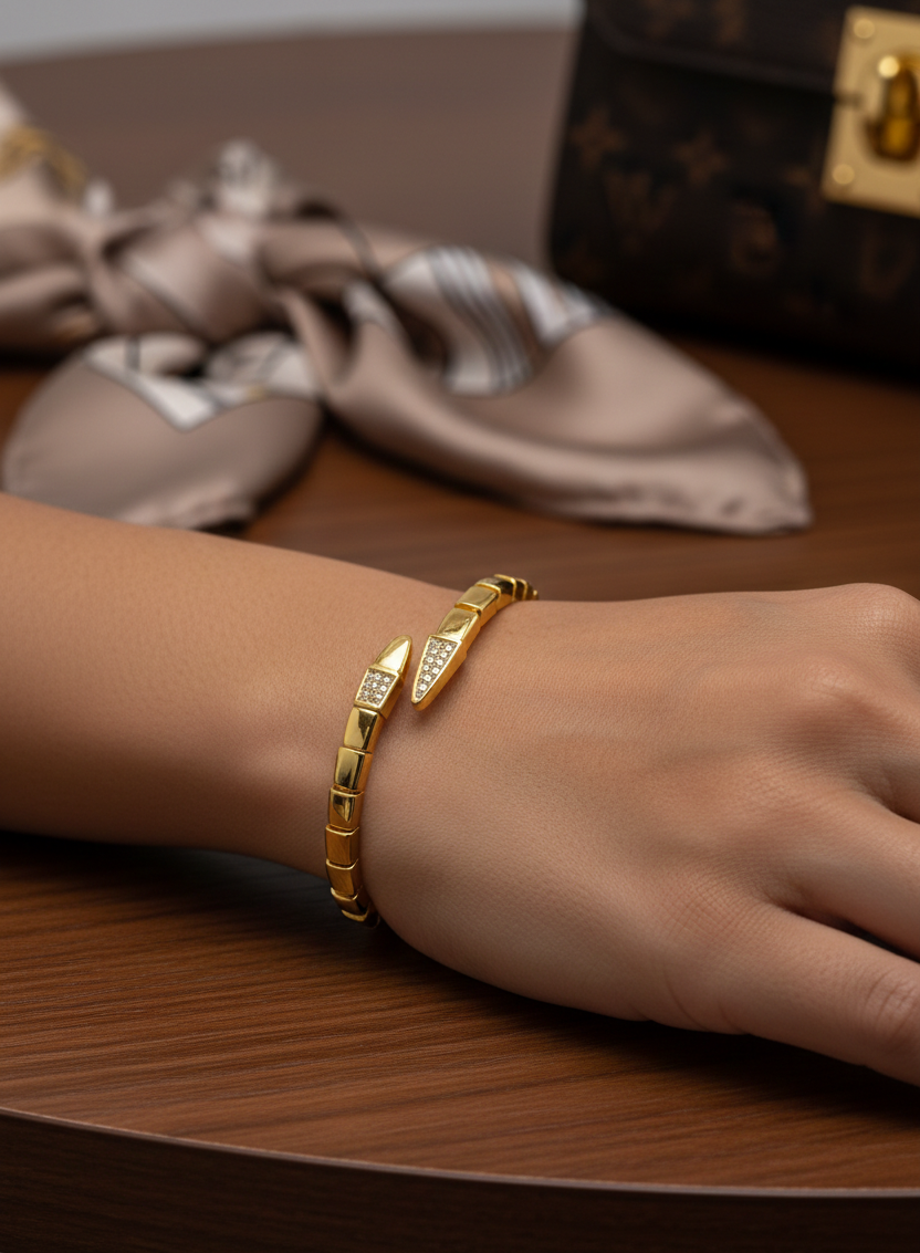 Gold Plated Anti Tarnish Stainless Steel Textured Nail Bangle