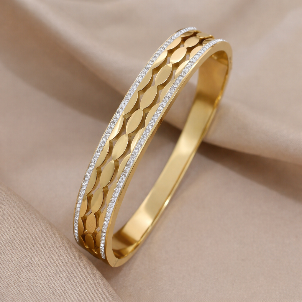 Gold Plated Anti Tarnish Stainless Steel Diamond Edge Bangle