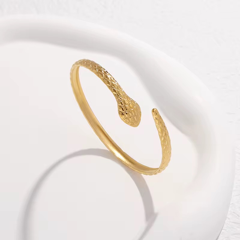 Gold Plated Anti Tarnish Stainless Steel Serpent Textured Bangle