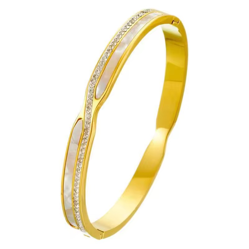 Gold Plated Anti Tarnish Stainless Steel Mother Pearl Bangle