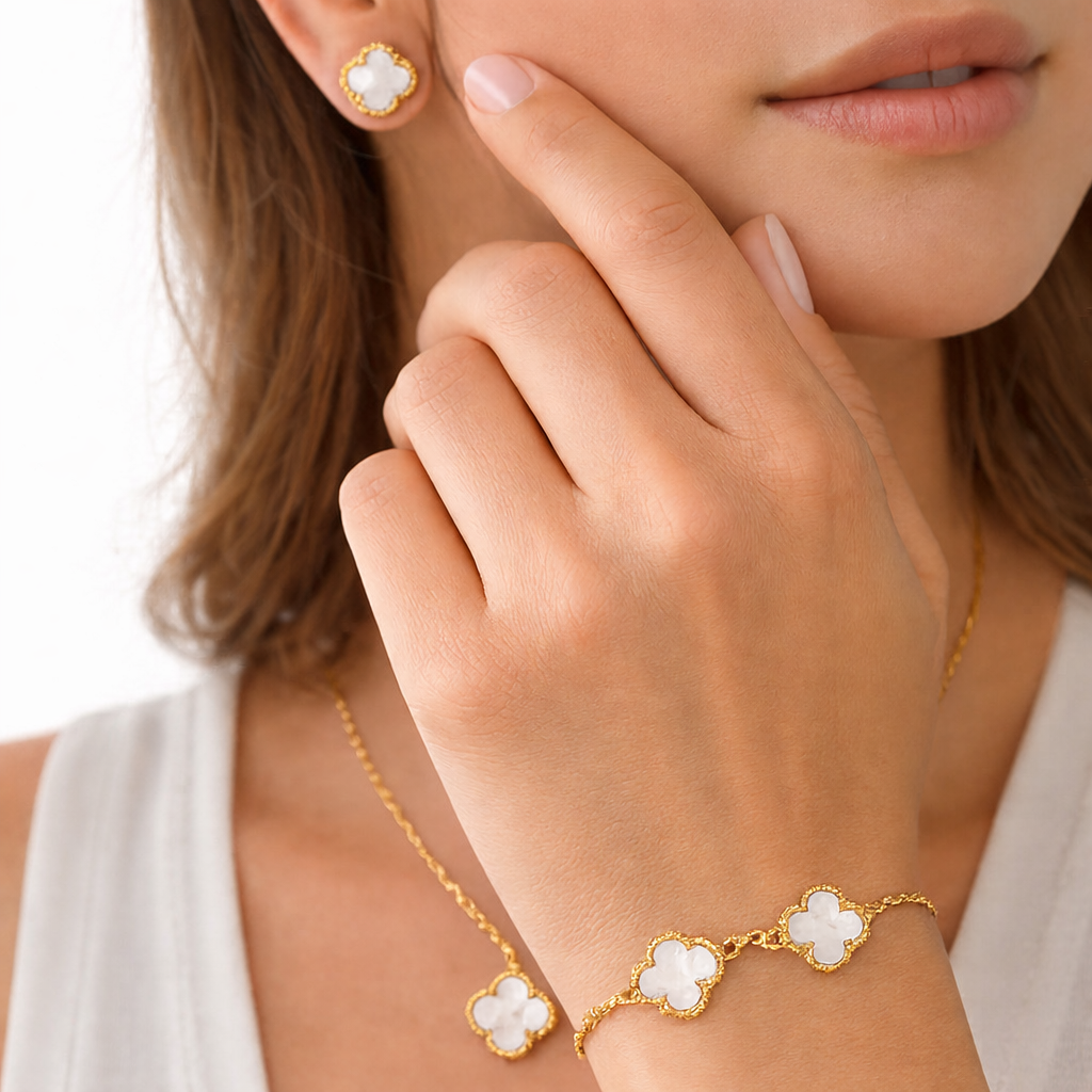 Gold Plated Stainless Steel Anti Tarnish Clover Set