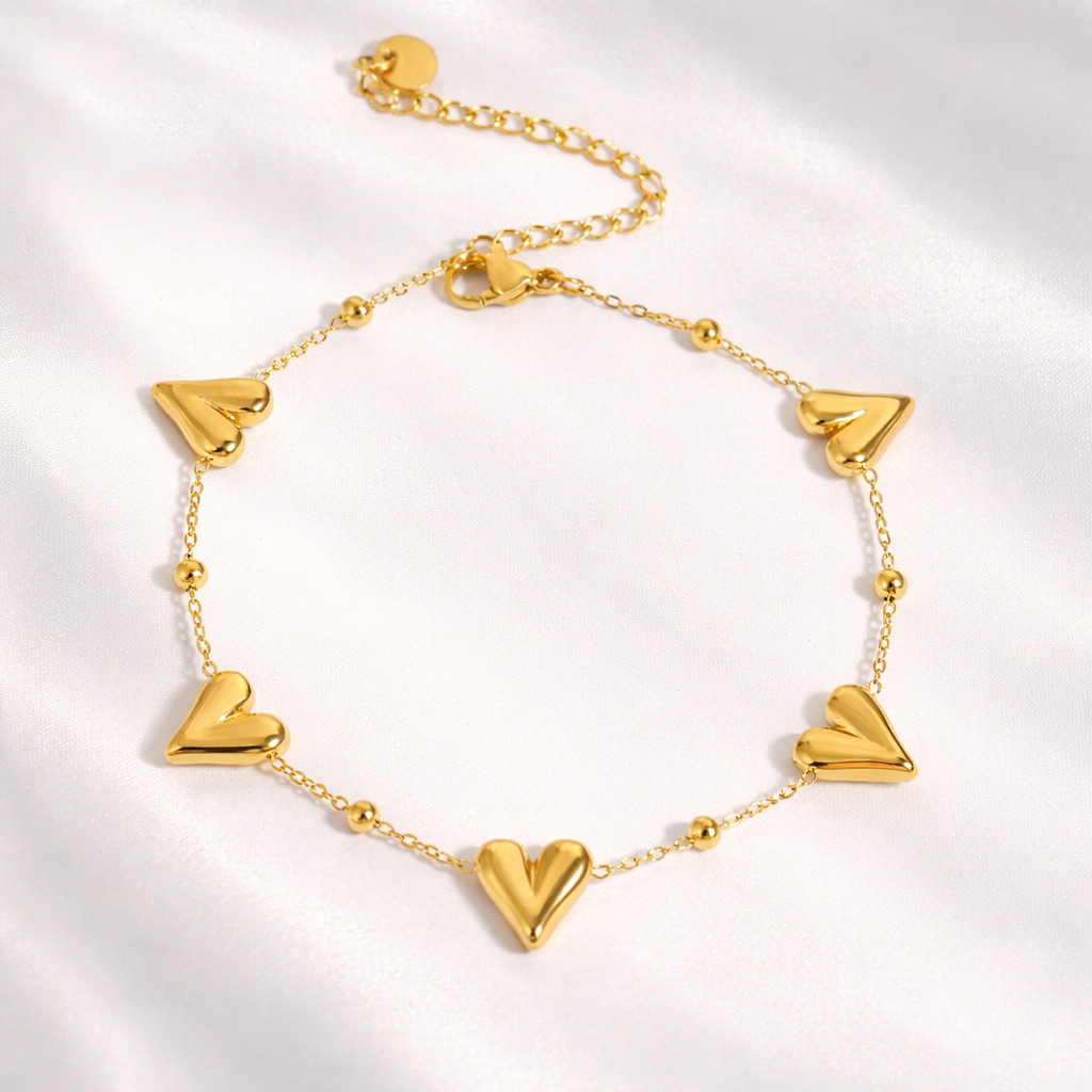 Gold Plated Anti Tarnish Stainless Steel Golden Hearts Necklace