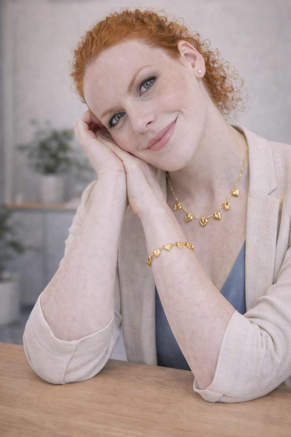 Gold Plated Anti Tarnish Stainless Steel Golden Hearts Necklace