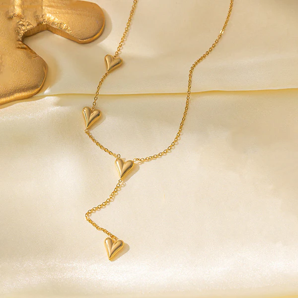 Gold Plated Anti Tarnish Stainless Steel Floating Hearts Necklace