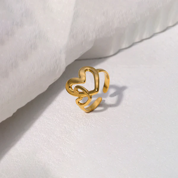 Gold Plated Anti Tarnish Stainless Steel Double Heart Ring