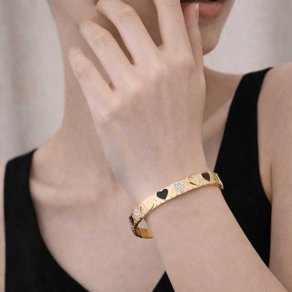 Gold Plated Anti Tarnish Heart Spark Luxe Bangle
