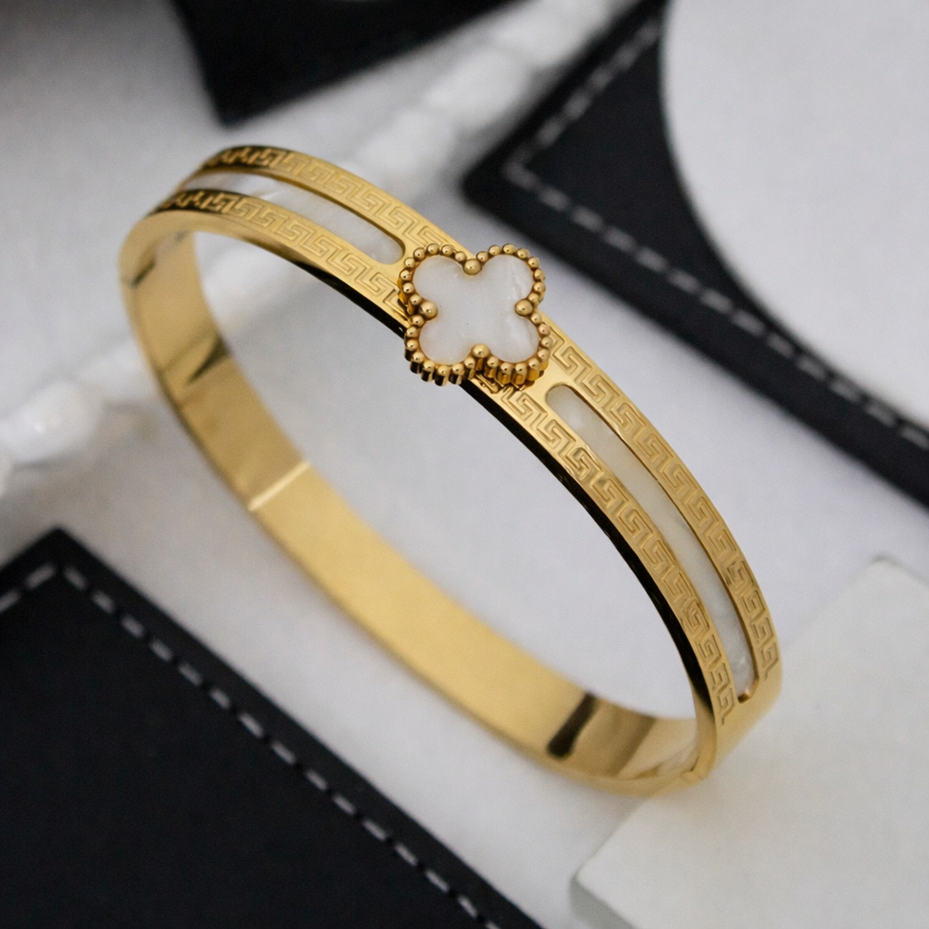 Gold Plated Anti Tarnish White Clover Grace Bangle