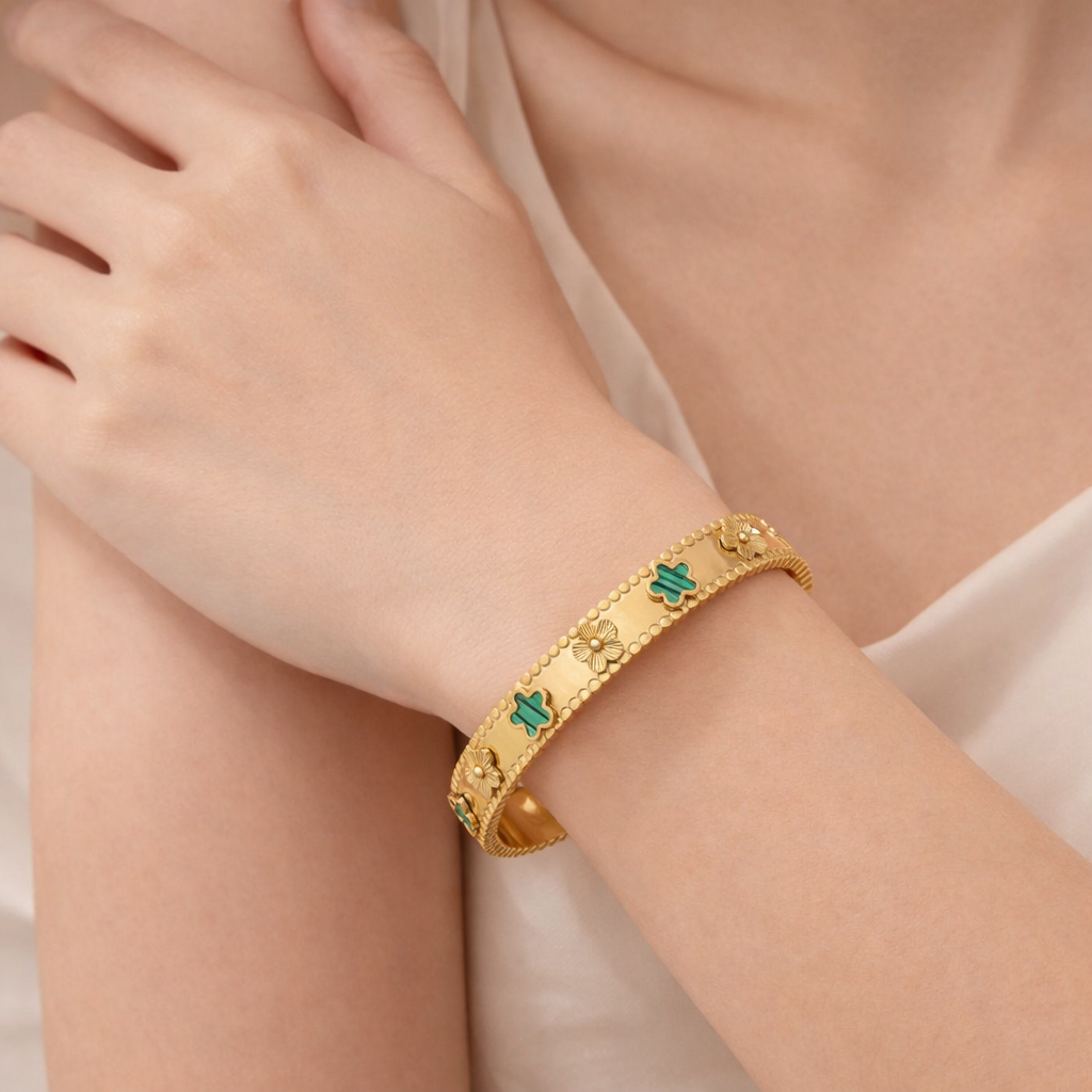 Gold Plated Anti Tarnish Clover Bloom Bangle