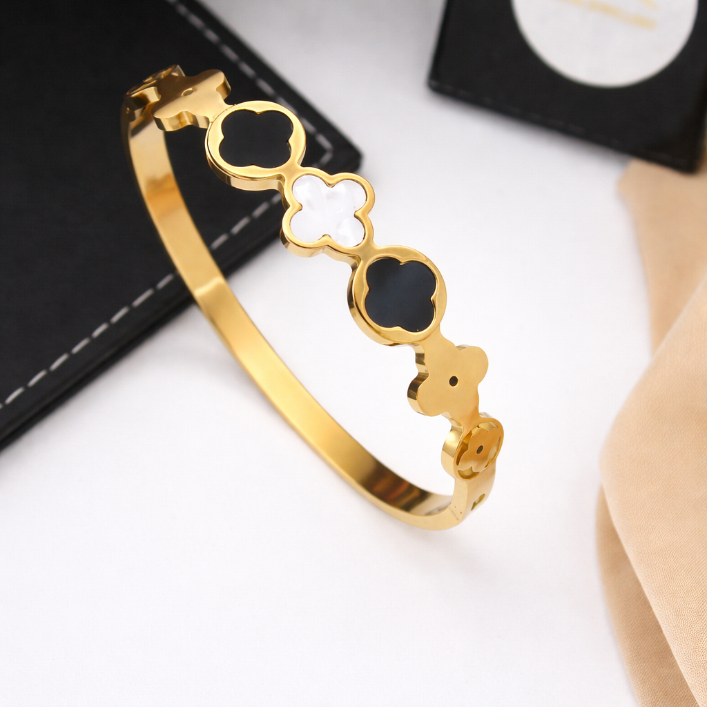 Gold Plated Anti Tarnish Dual Clover Elegance Bangle