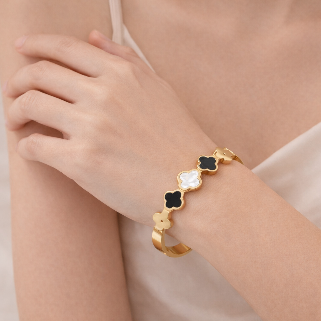 Gold Plated Anti Tarnish Dual Clover Elegance Bangle