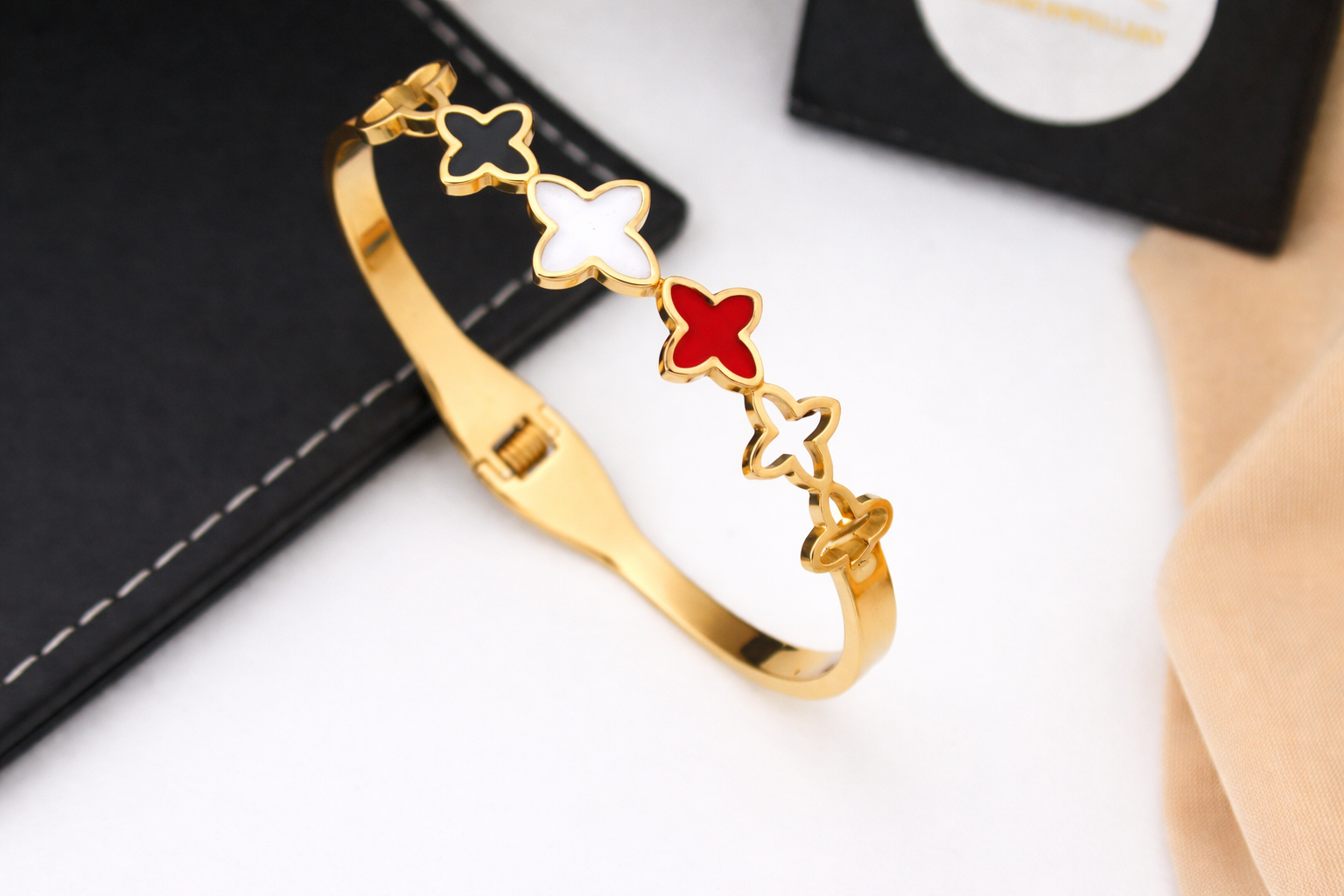 Gold Plated Anti Tarnish Multi Clover Charm Bangle