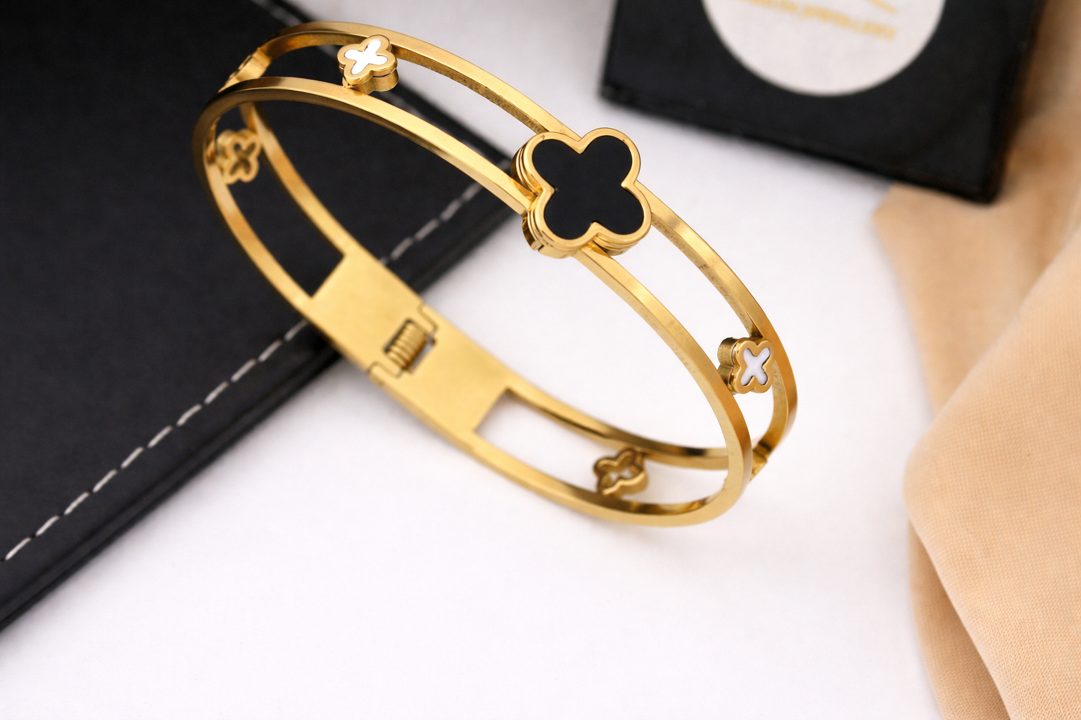 Gold Plated Anti Tarnish Classic Clover Duo Bangle