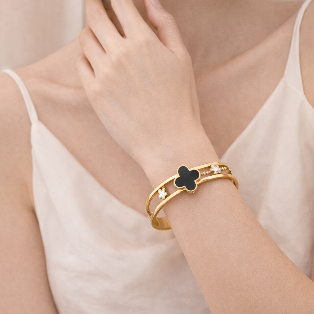 Gold Plated Anti Tarnish Classic Clover Duo Bangle