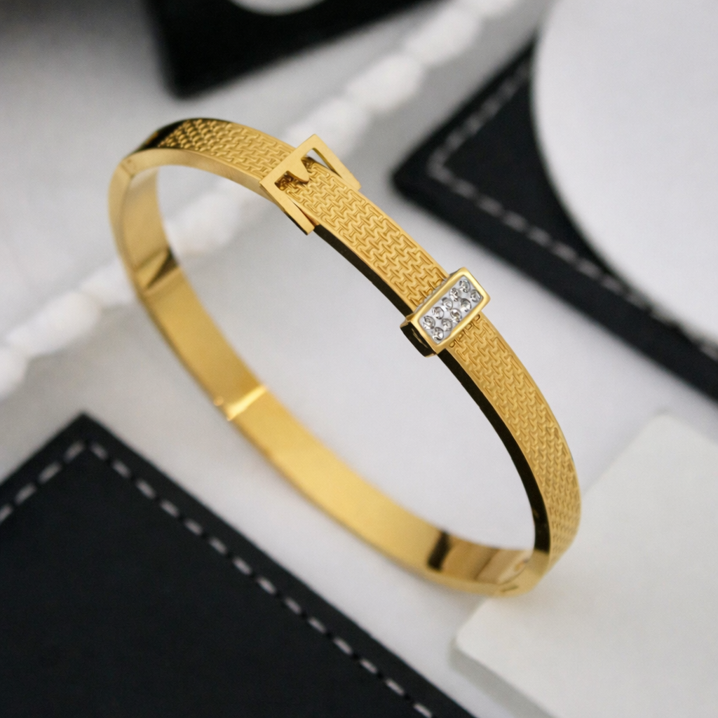 Gold Plated Anti Tarnish Crystal Lock Luxe Bangle