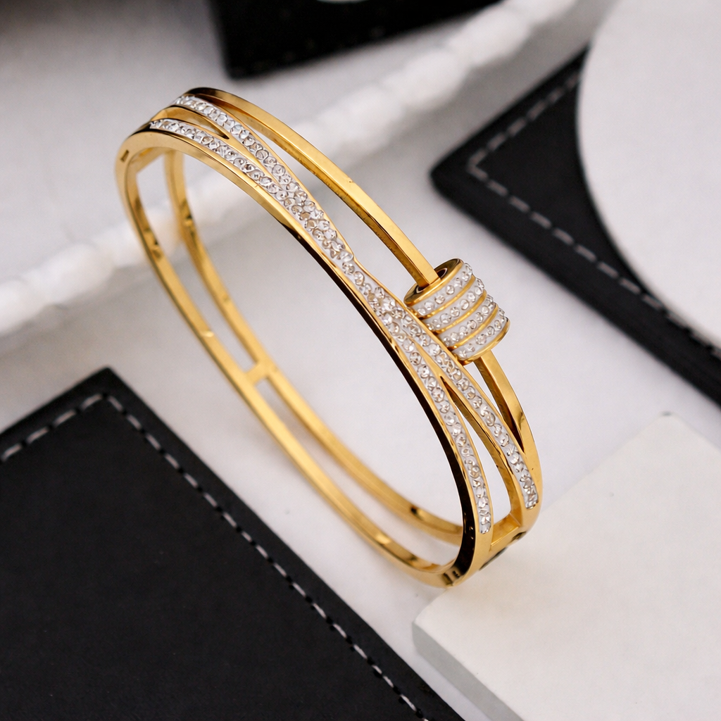 Gold Plated Anti Tarnish Crystal Wrap Elegance Bangle
