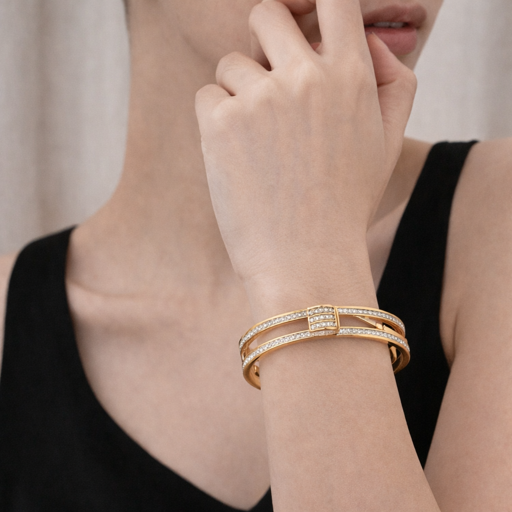 Gold Plated Anti Tarnish Crystal Wrap Elegance Bangle