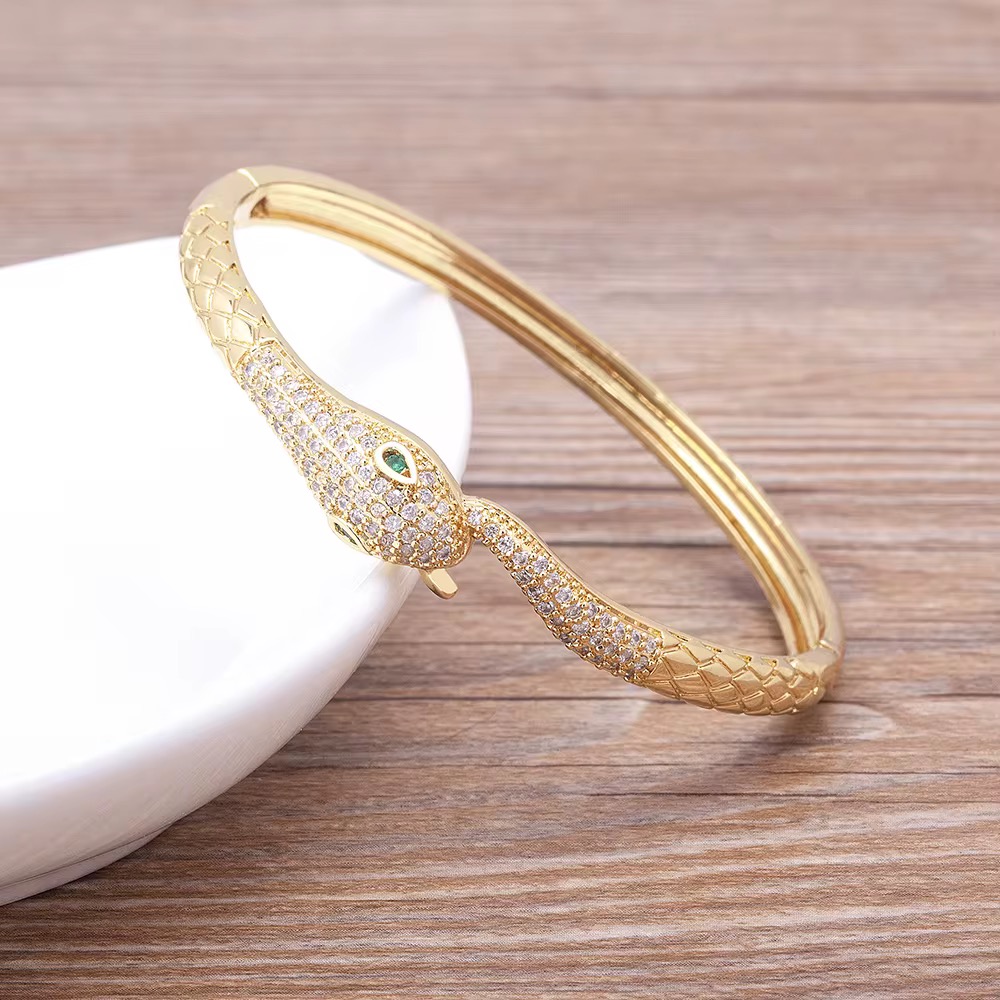 Gold Plated Anti Tarnish Serpent Luxe Crystal Bangle