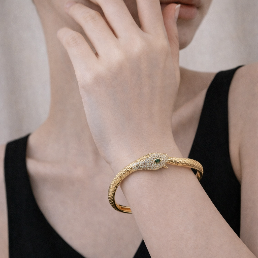 Gold Plated Anti Tarnish Serpent Luxe Crystal Bangle